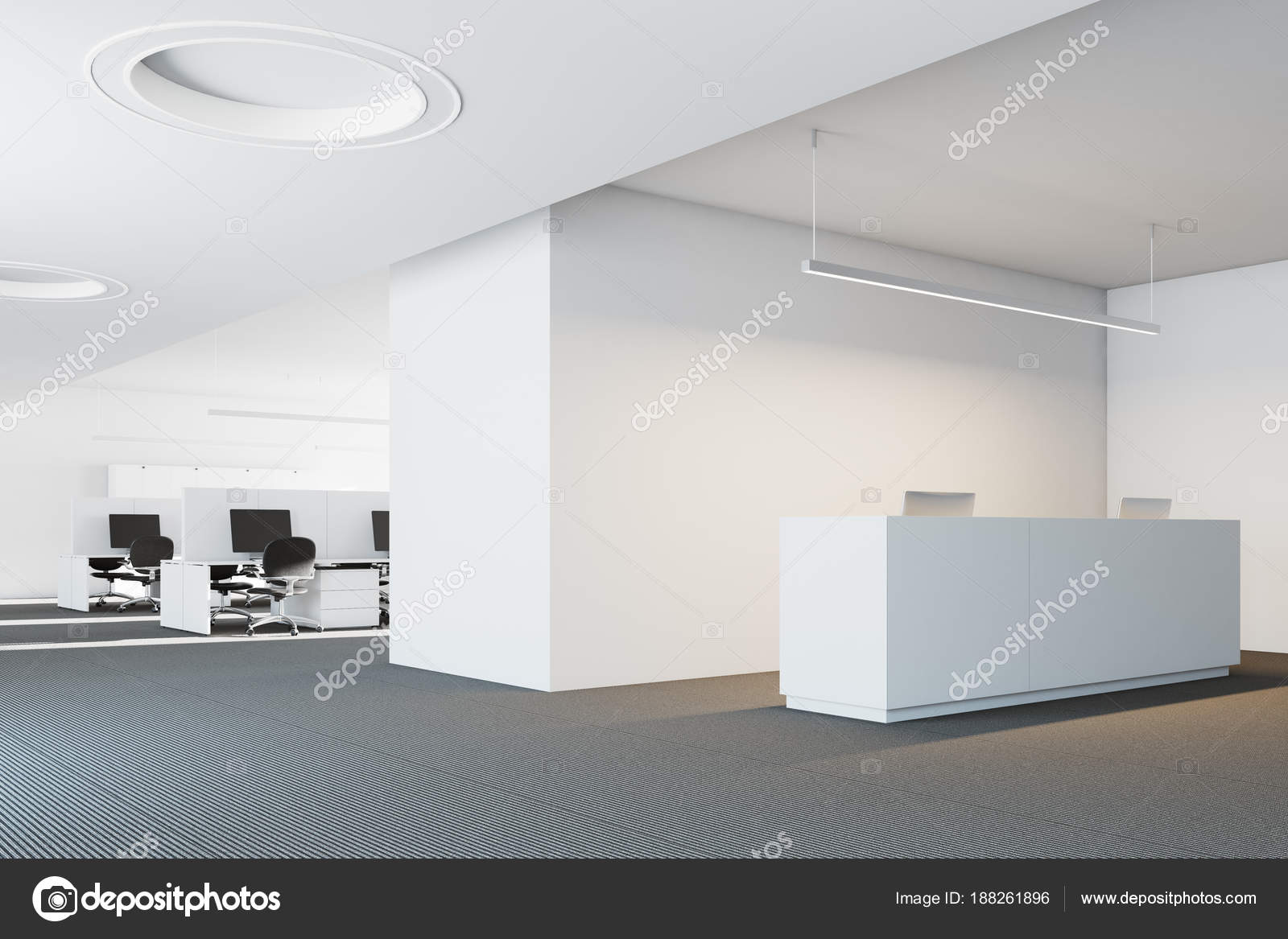 White Modern Office Corner Reception Stock Photo
