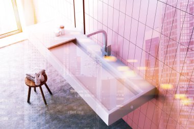 Tonda pembe banyo iç, en iyi görünümü içinde lavabo