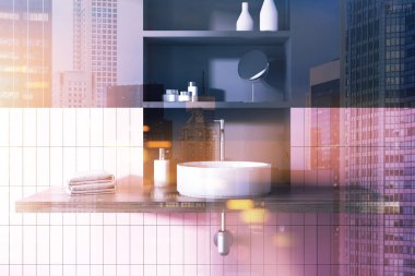 Tonda bir pembe ve gri banyo iç lavabo