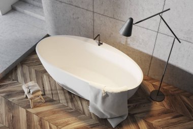 Banyo iç gri, beyaz küvet Üstten Görünüm