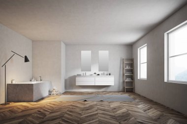 Lüks banyo iç, beyaz duvarlar