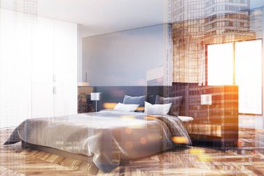 Beyaz yatak odası iç, yan görmek tonda