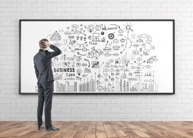 Karışık işadamı, dikiz, iş planı