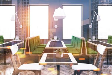 Tonda gri ve yeşil Cafe iç yan görünüm