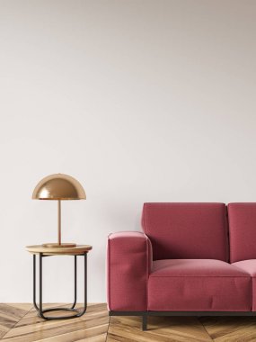 Beyaz oturma odası, kırmızı kanepe