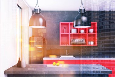 Siyah ve kırmızı mutfak iç tonda