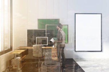 Beyaz ve yeşil ofis iç, tonda poster