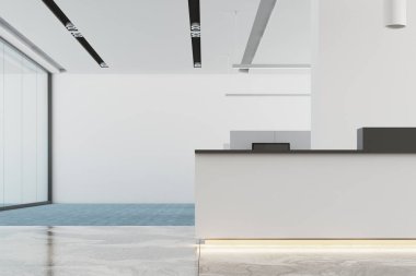 Mavi kat ofis iç, resepsiyon masası