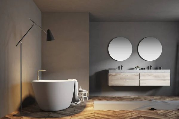 Salle de bain de luxe intérieur, murs gris — Photo