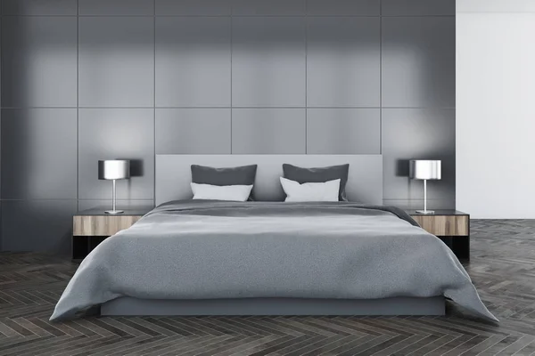 회색 침실 인테리어 — 스톡 사진
