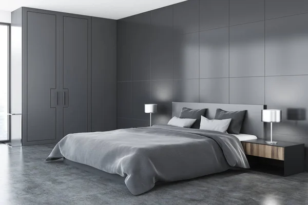 회색 침실 코너 — 스톡 사진