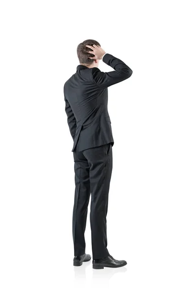 Uomo d'affari confuso, vista posteriore, isolato — Foto Stock