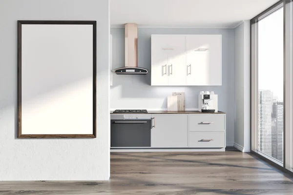 화이트 주방, 회색 카운터, 포스터 — 스톡 사진