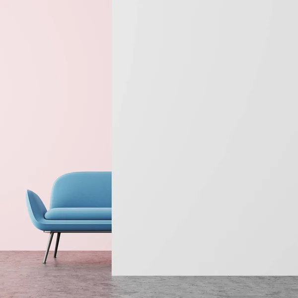 Sala de estar rosa y blanca, sofá azul —  Fotos de Stock