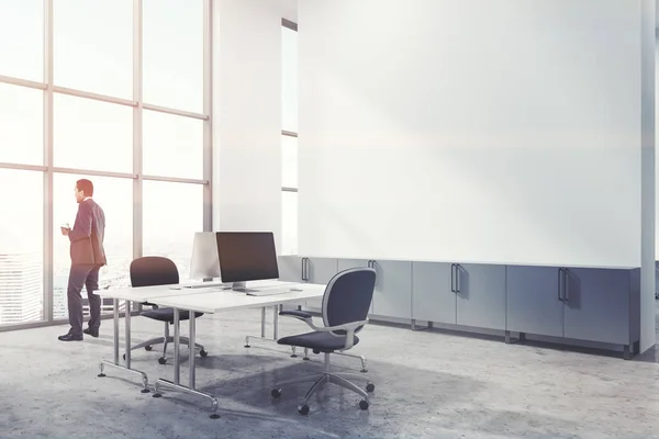 Concrete floor open space office, businessman — Stock Photo, Image