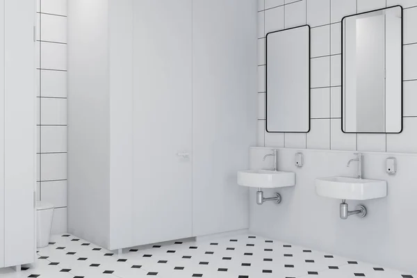 Λευκό τοίχο δημόσια τουαλέτα εσωτερική πλάγια όψη — Φωτογραφία Αρχείου