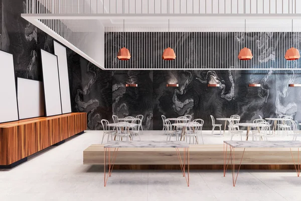 Restaurant aus schwarzem Marmor, Plakate an der Wand — Stockfoto