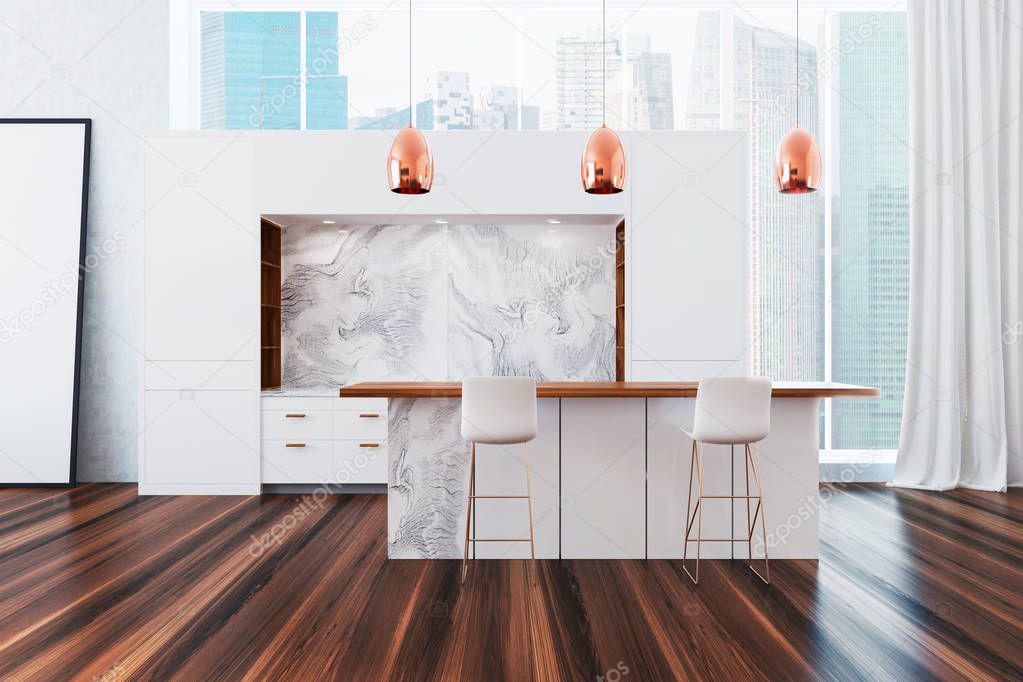 Panoramic kitchen, white furniture