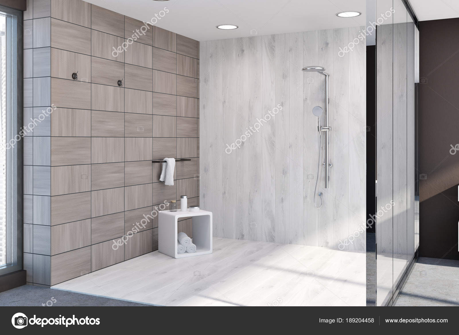 Holz-Fliesen braun Bad-Ecke, Dusche — Stockfoto © denisismagilov #189204458