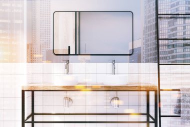 Gri karo banyo çift lavabo yakın kadar tonda