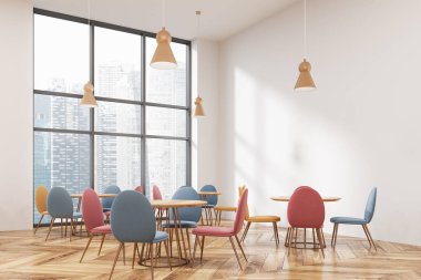 Modern çatı kafe köşesi, pastel colores sandalye