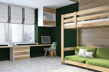 Siyah duvar ev ofis, yeşil çatı yatak