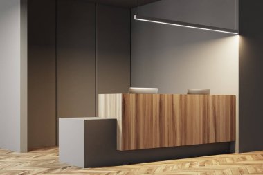 Karanlık ve ahşap ofis iç, Resepsiyon yan