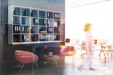 Tonda gri ofis bekleme odası