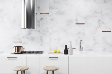 Beyaz mermer mutfak iç, çubuğunu kapat