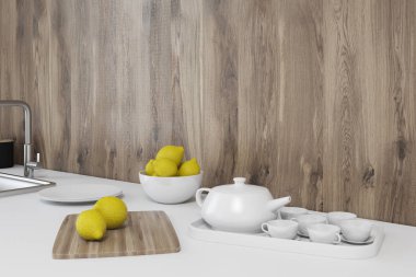 Ahşap mutfak tezgah yakın çekim