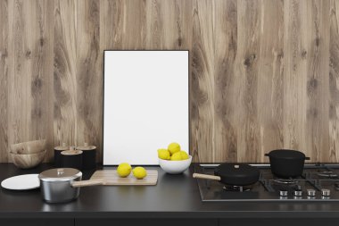 Ahşap mutfak, tezgah, önden görünüm