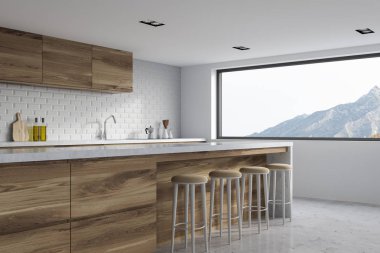 Beyaz tuğla mutfak köşesi, bar