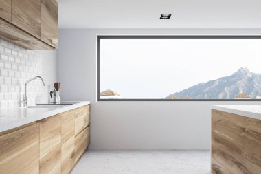 Beyaz tuğla ve beyaz mutfak iç