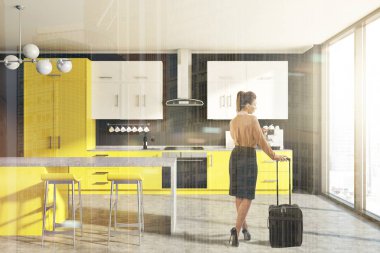 Gri mutfak, sarı sayaçları, tonda tablo