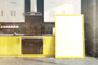 Tonda gri mutfak sarı sayaçları dikey poster