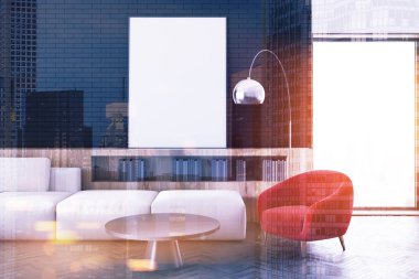 Kadar siyah oturma odası beyaz kanepe poster yakın tonda