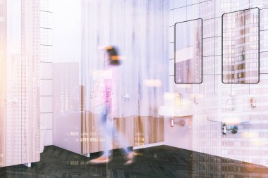 Ahşap duvar genel tuvalet iç yan görünüm bulanıklık