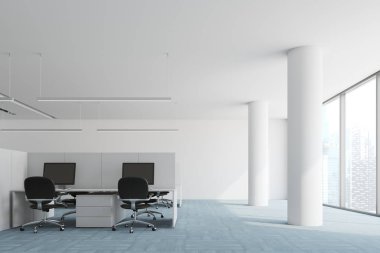 Mavi zemin açık alan ofis iç, sütunlar