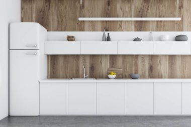 Beyaz ahşap mutfak tezgahları