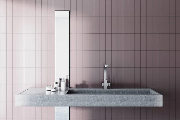 Sink in a beige bathroom interior — Stock Photo, Image