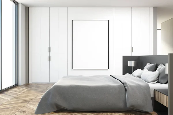 White bedroom interior, side view poster