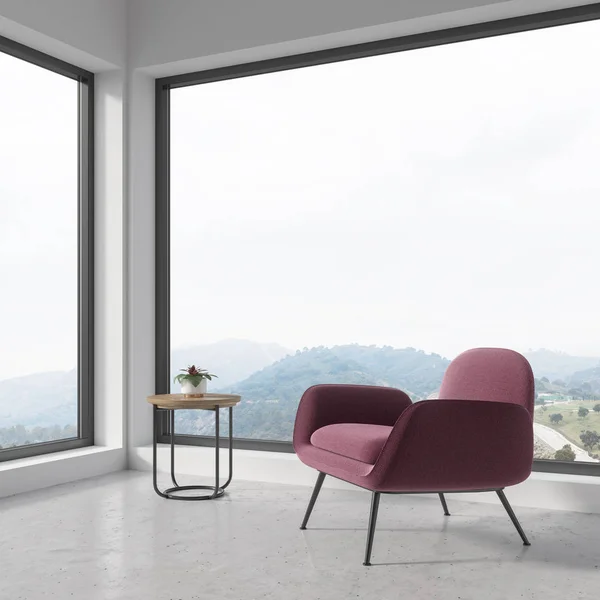 Panoramic living room corner, pink armchair