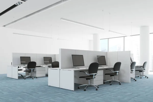 Blauwe vloer open ruimte kantoor hoek — Stockfoto