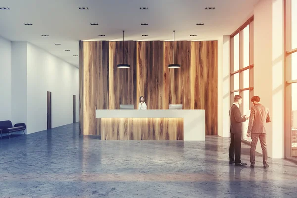 Lobby ufficio reception in legno e bianco tonica — Foto Stock