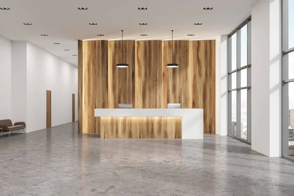 Wooden and white reception office lobby