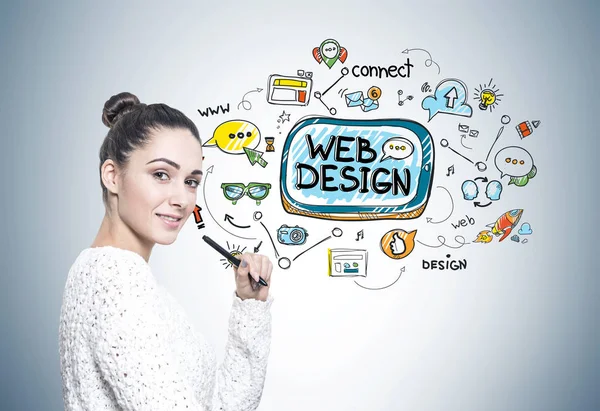 Nő, tollal, web design — Stock Fotó