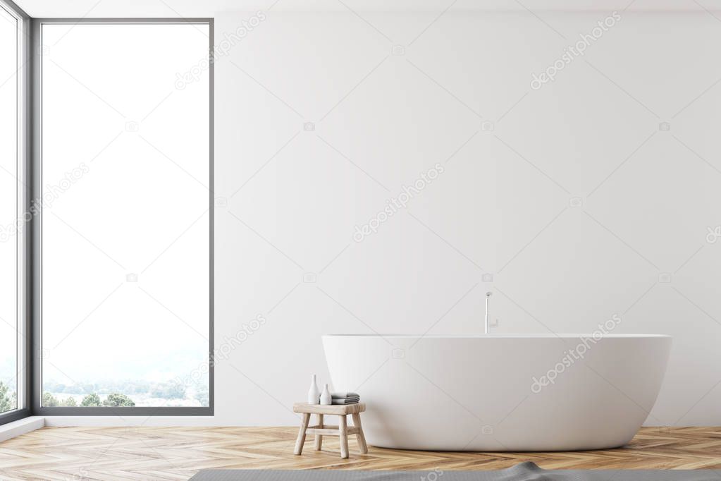 Panoramic minimalistic white bathroom