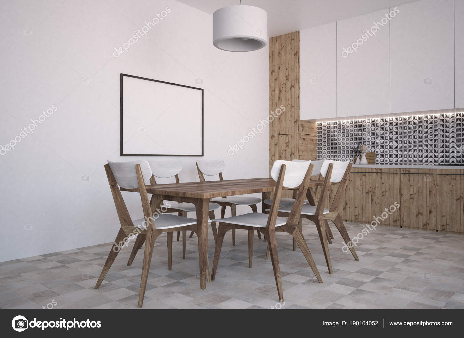 Parete grigia modello cucina e sala da pranzo, poster — Foto Stock ... Parete grigia modello cucina e sala da pranzo, poster — Foto Stock ...