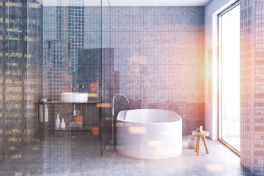 Gri karo banyo iç, önden görünüm