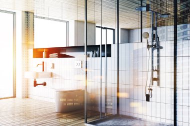 Ahşap tavan banyo iç yan görünüm tonda